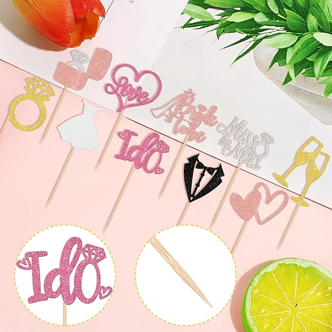 30 PCS Bride to Be Cupcake Toppers Wedding Cake Toppers I Do Love Heart Ring - Image 3