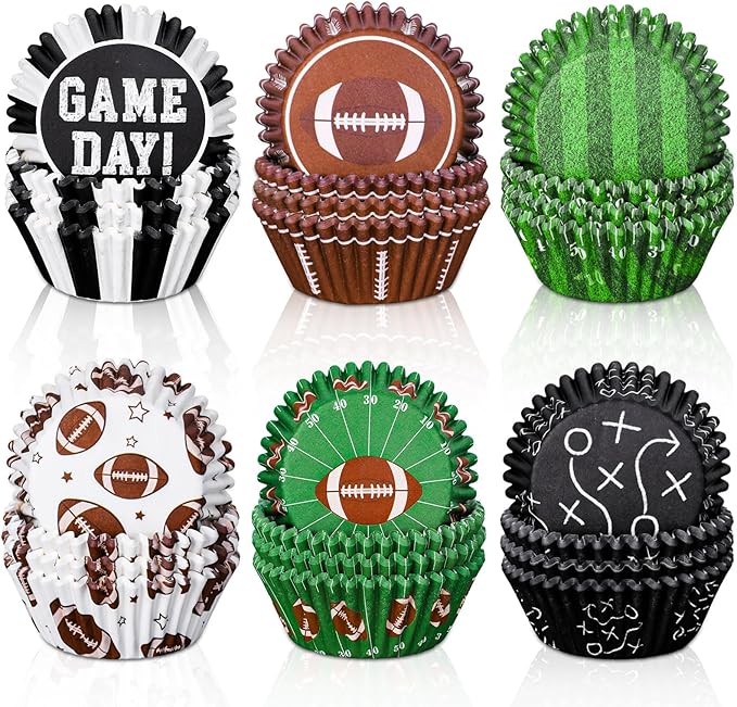 Whaline 600Pcs Football Cupcake Liners 6 Styles Rugby Cupcake Wrappers Baking by Whaline