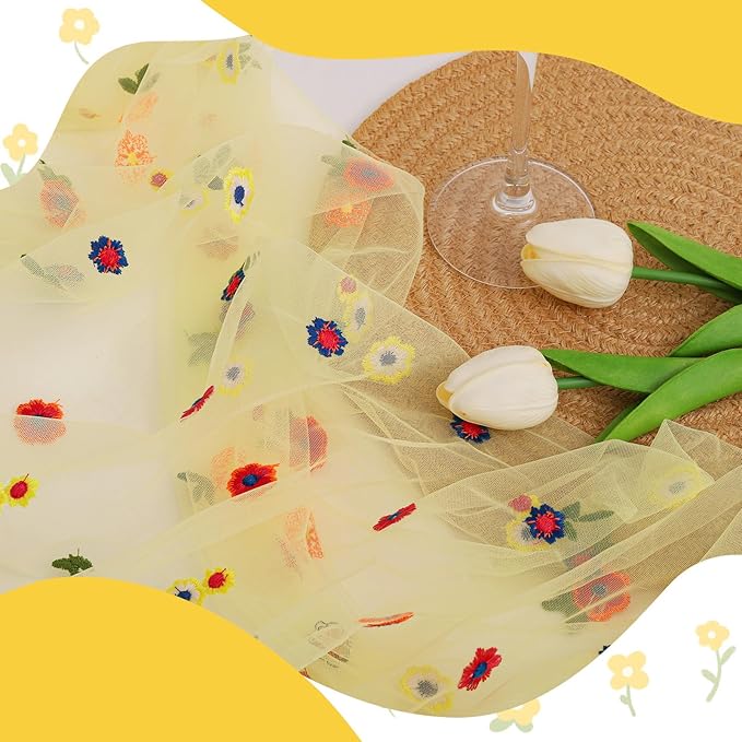 BINBE 12pcs Daisy Fall Table Runner Embroidery Gauze 10FT Florals Seasonal - Image 4