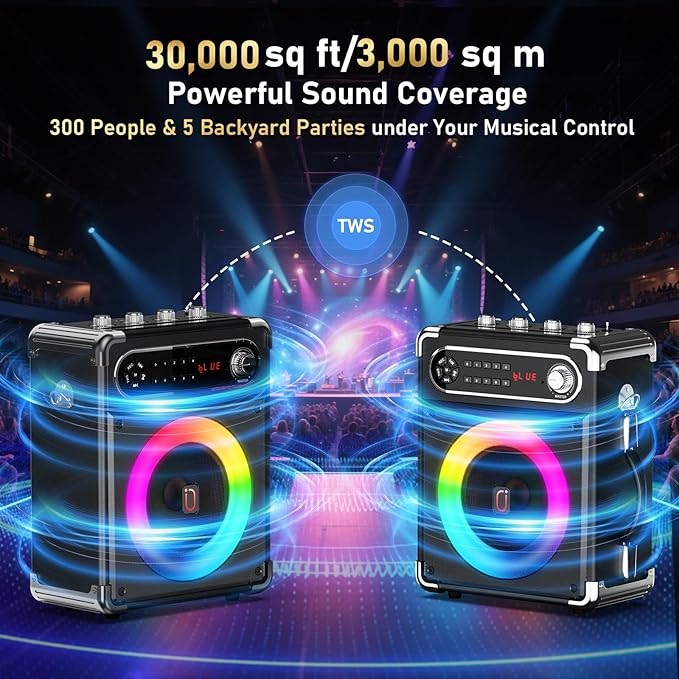 Karaoke Machine with 2 Wireless Microphones, 【Upgraded 6.5"Woofer & - Image 2