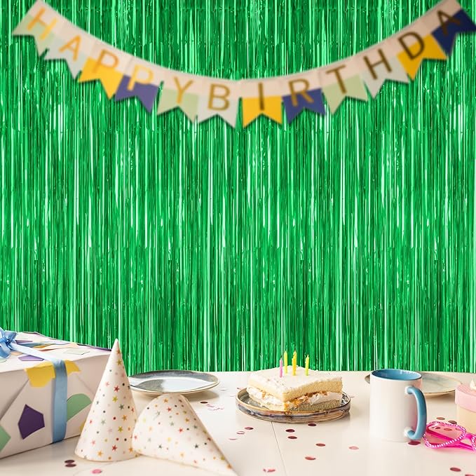 2 Pack Tinsel Backdrop, 3.28 FT x 7.05 FT Green Party Decorations, Metallic - Image 7