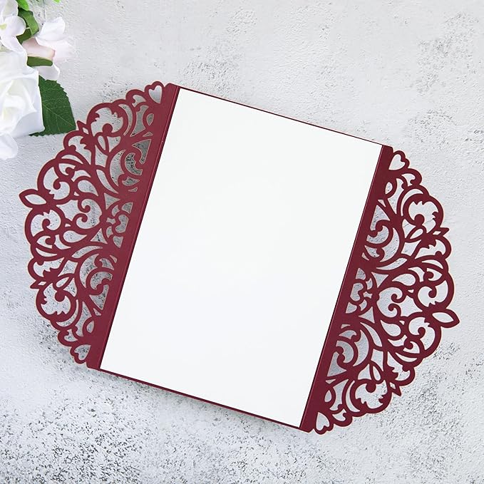 20Pcs Burgundy Laser Cut Invitation Cards - Image 3