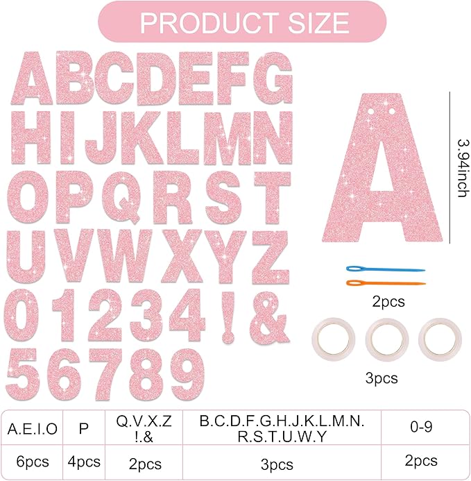 BEISHIDA 116 PCS Glitter Dark Pink DIY Letter Banner Kit Make Your Own - Image 3