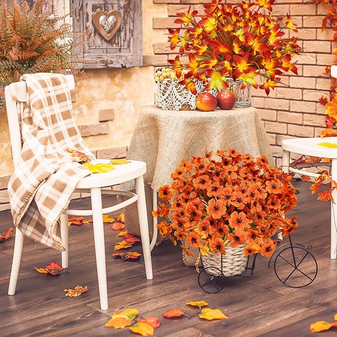 64Pcs Fall Flowers Outdoor Faux Fall Flowers Plants UV Resistant Autumn - Image 3