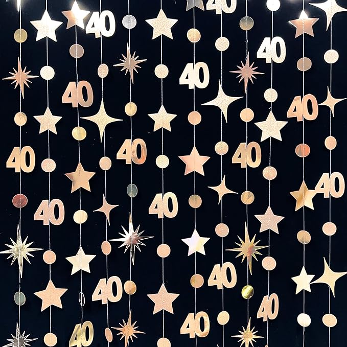 Champagne Gold 40th Birthday Decorations Number 40 Circle Dot Twinkle Star - Image 4