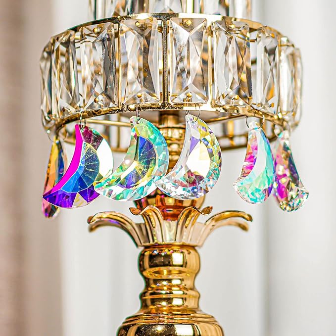 6pcs Colorful Crystal Faceted Half Moon Prisms Chandelier Lamp Lighting Drops - Image 5