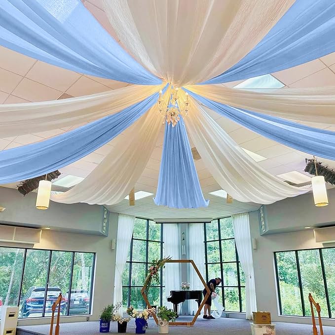 MODFUNS Light Blue Ceiling Drapes Wedding Arch Drapery 5x30ft 2 Panels Sheer - Image 2