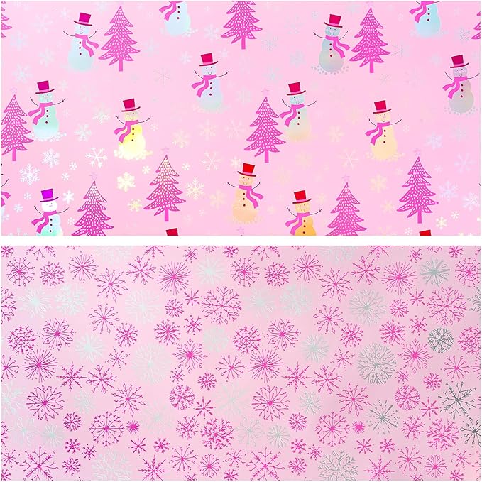 LeZakaa Christmas Pink Wrapping Paper Mini Roll, Snowman Christmas Tree & - Image 7