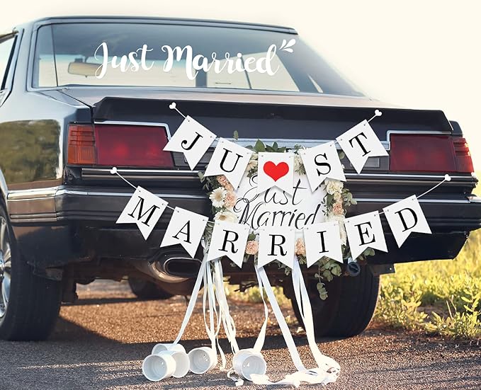 Tallew 4 Sets Just Married Car Decorations Ornate Magnets 12 x 7.5, Wedding Day - Image 2