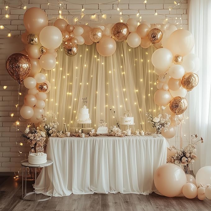 Tulle Backdrop Curtain with Lights String 30 X 8FT Champagne Sheer Tulle - Image 5