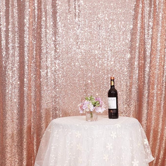 Eternal Beauty Rose Gold Sequin Backdrop, 10x10 Ft Glitter Background Curtains - Image 3