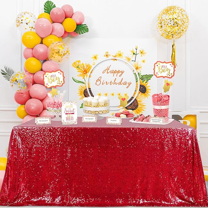 QueenDream Red Sequin Tablecloth 90x132 Inch Red Glitter Table Cloth - Image 7
