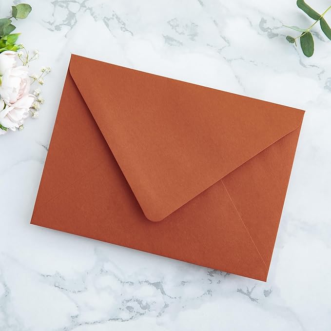 PONATIA 50PCS A7 Euro Flap Envelopes, 5.25 x 7.25'' Burnt Orange Flowers Liner - Image 8