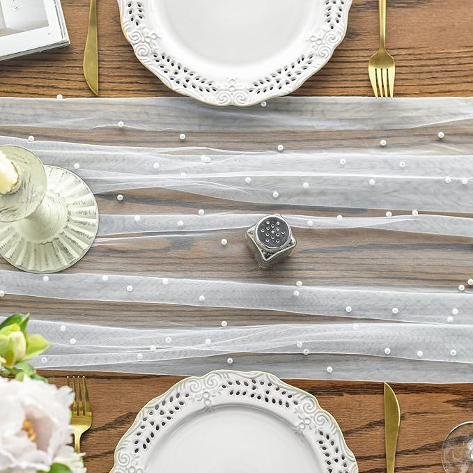 Artoid Mode Pearl Gauze Table Runner 120 Inch 10FT, Seasonal Sheer Dining - Image 2