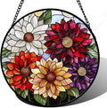 Stained Glass Window Hanging, Colorful Flowers Sun Catcher by Follow