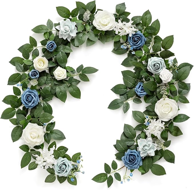 Ling's moment 5FT Dusty Blue Artificial Flower Garland Rose Leaves Floral by LingsMoment