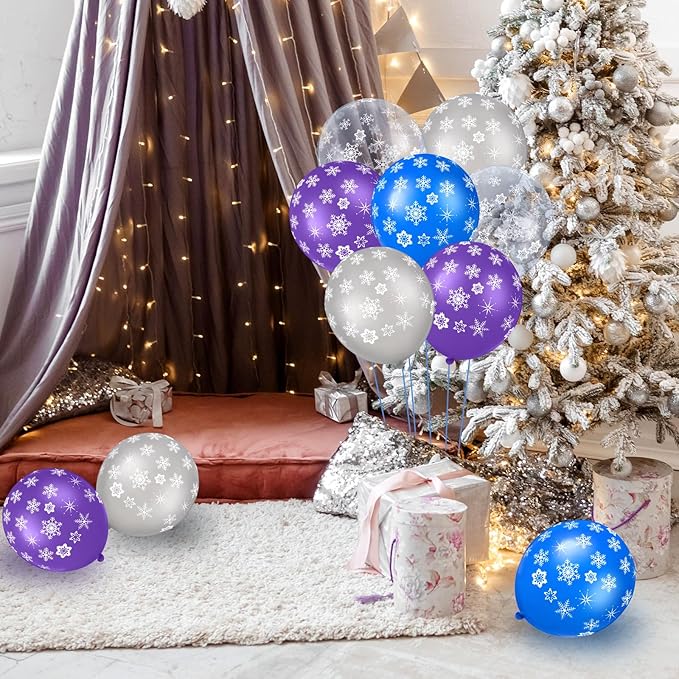 Skylety 40 Pieces Snowflake Balloons Bulk Winter Transparent Snowflake Latex - Image 5