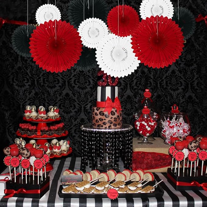 18 Pcs Red White Black Hanging Paper Fan, Hanging Honeycomb Round Paper Fans - Image 5