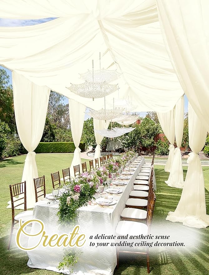 fani 6 Panels Ivory Wedding Ceiling Drapes 5ftx30ft Ceiling Drapes Chiffon - Image 6