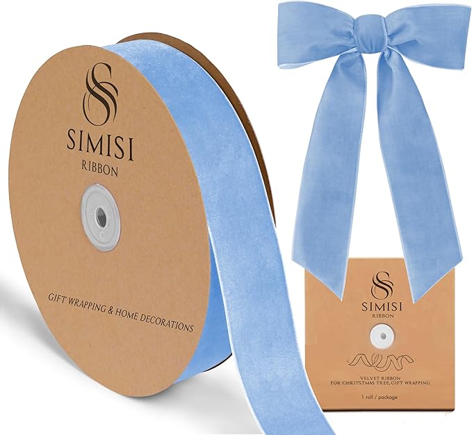 Light Blue Velvet Ribbon 1.5'' 25 Yards by SIMISIRIBBON