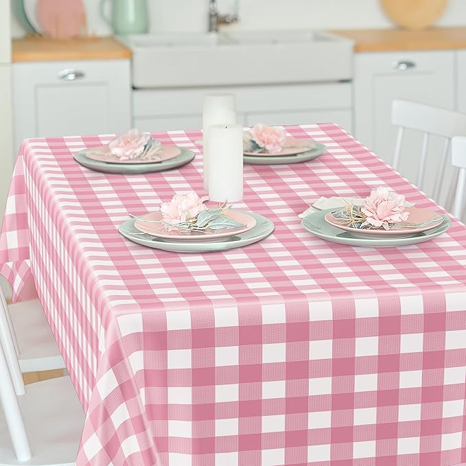 4Pack Pink Table Cloth, Waterproof Picnic Table Cover Checkered Rectangle - Image 6