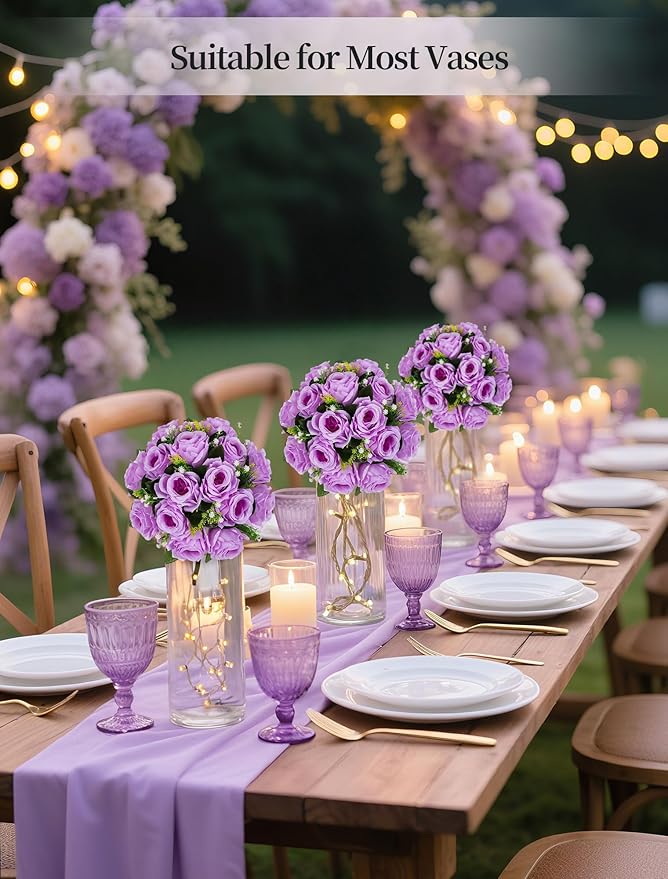 BLOSMON Flower Balls Wedding Rose Centerpieces 6 Pcs Lilac Fake Flowers Kissing - Image 2