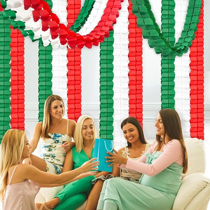 12Pcs Red White and Green Party Decorations, Hanging Paper Streamers Garland - Image 4