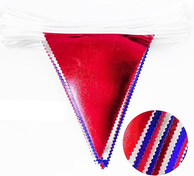 Red Blue Silver Party Decorations Metallic Fabric Triangle Pennant Banner Flag - Image 3