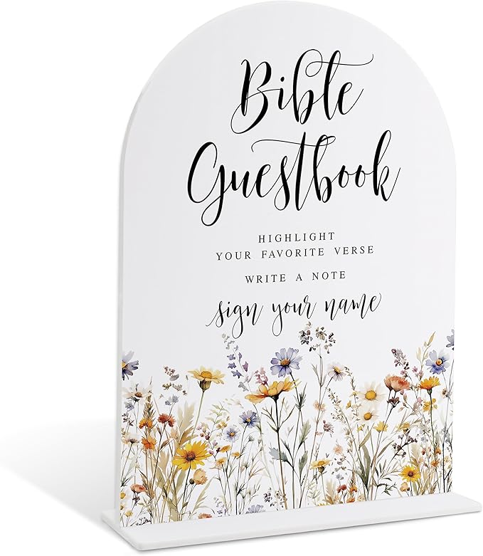 Wedding Signs for Ceremony and Reception, Boho Floral Acrylic Bible Guestbook by Unknown
