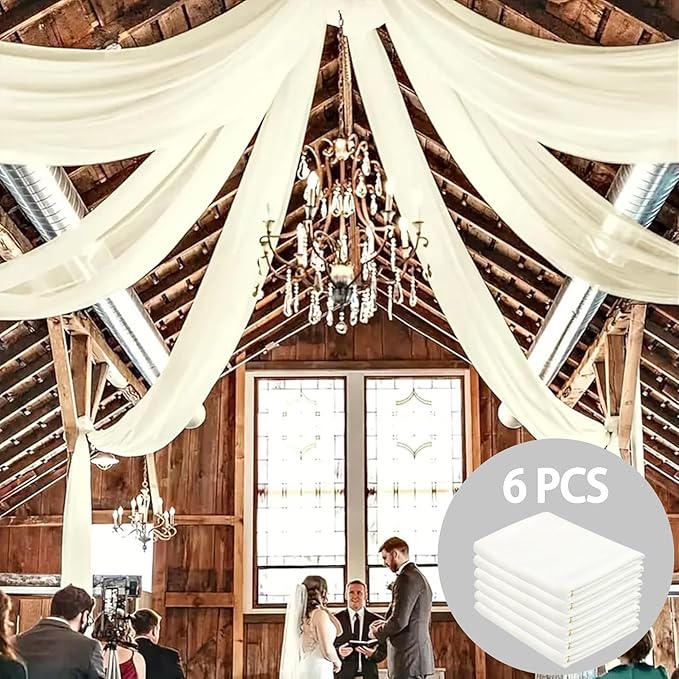 DUOBAO Ivory Ceiling Drapes Sheer Backdrop Curtains 6 Panels 5ftx20ft Reception - Image 5