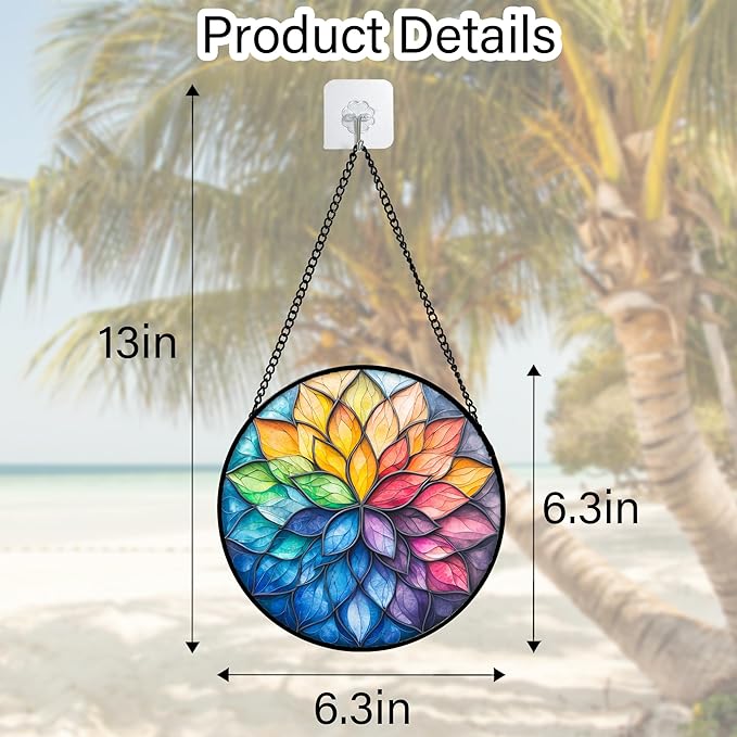 Stained Glass Window Hanging, Colorful Flower Petals Sun Catchers Diamond Glass - Image 5