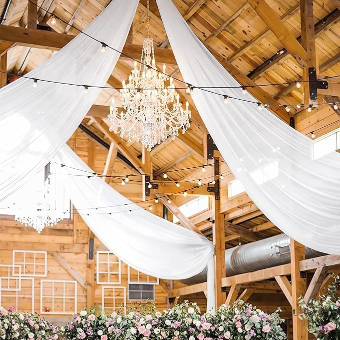 4 Panels White Ceiling Drapes for Wedding 5ftx30ft Sheer Drapery Chiffon Fabric - Image 6