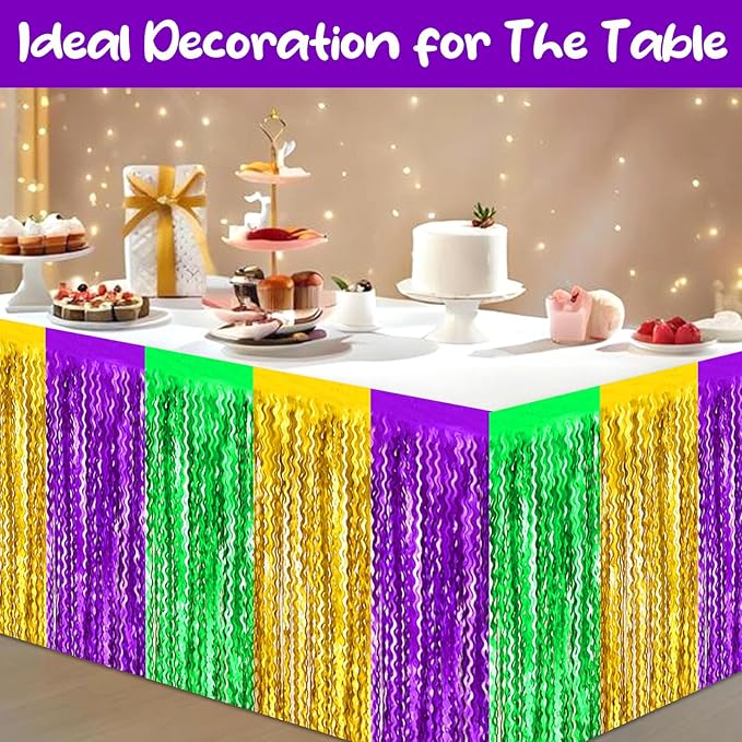 6 Pack 29 x108 Inch Gold Green Purple Wave Foil Fringe Table Skirts Metallic - Image 4
