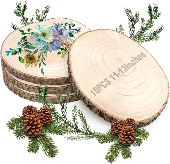 ZOCONE 10 Pcs Large Wood Slices 11-13 Inches Unfinished Rounds, Natural by ZOCONE