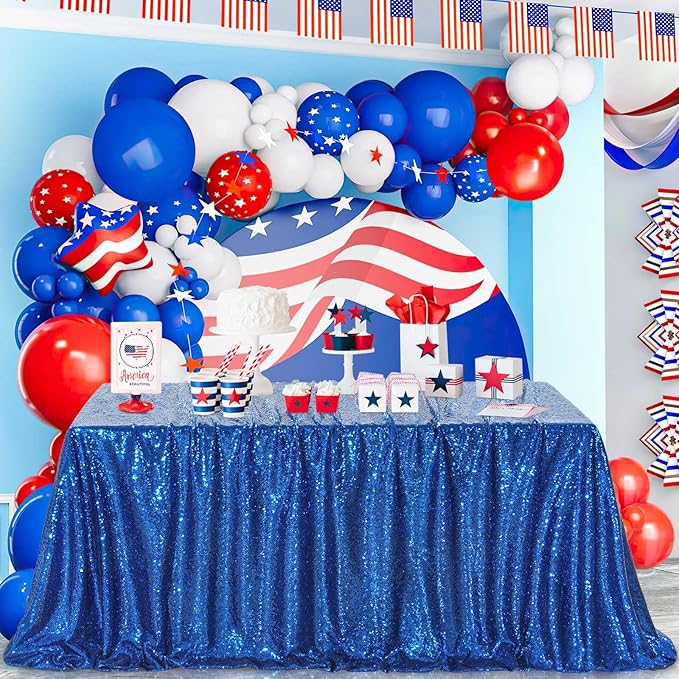 QueenDream Rectangle Wedding Tablecloth Royal Blue- 90x132 Inch Sequin Fabric - Image 3