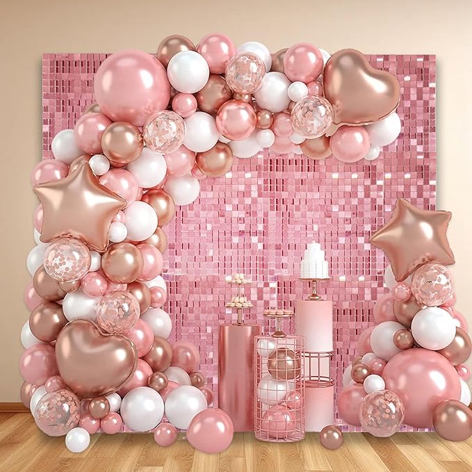 12PCS Rose Gold Shimmer Wall Backdrop, Square Sequin Photo Backdrops Panel - Image 5