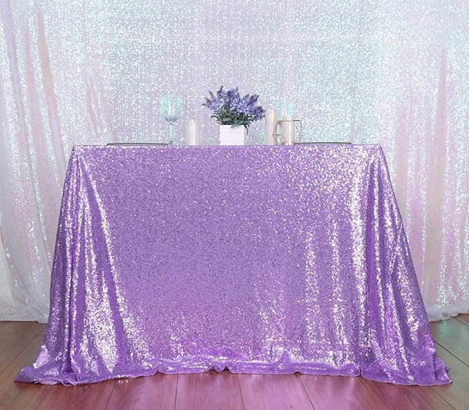 SquarePie Sequin Tablecloth 60 x 120 Inch Lavender Sparkly Table Linen - Image 2
