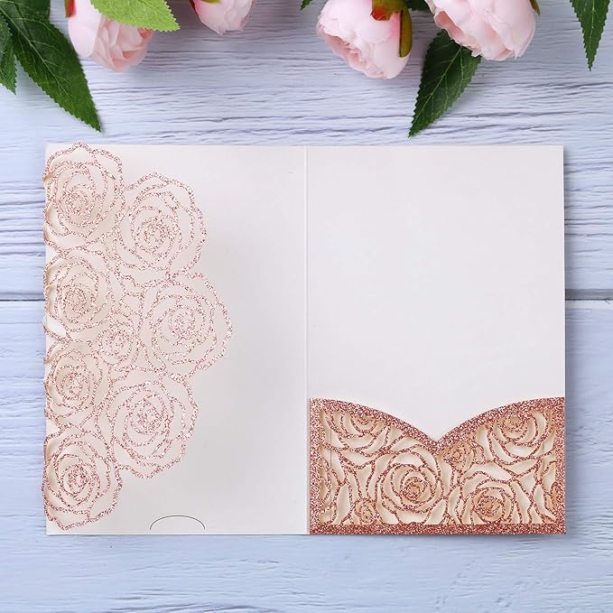20 Pcs Laser Cut Wedding Invitations Card Pocket by YHOTA