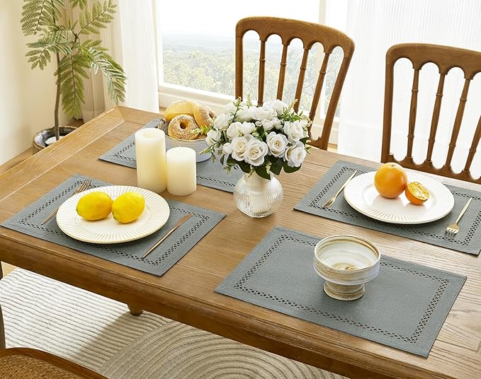 Burlap Placemats Set of 6, 12 x 18 Inch Rustic Geometric Hollow Place Mats - Image 5