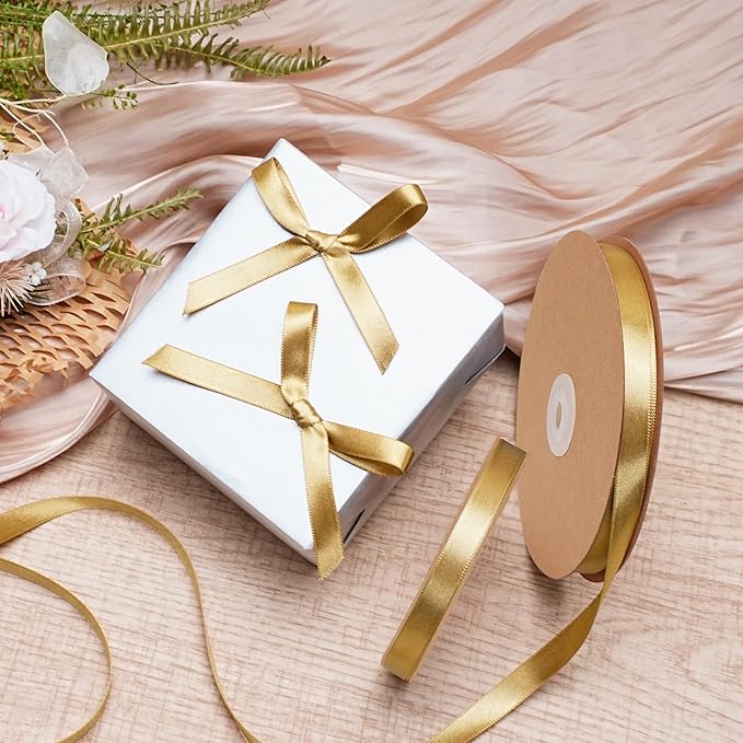 LaRibbons Pale Gold Satin Ribbon 3/8 Inch 25 Yards Luxury Double Faced Gold - Image 2