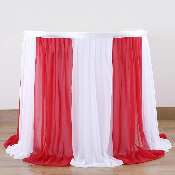 Reb and White Striped Table Skirt - Image 4