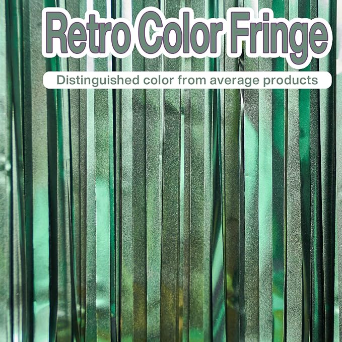 PartyWoo Green Streamers Backdrop 2pcs Green Tinsel Foil Fringe Streamer - Image 2