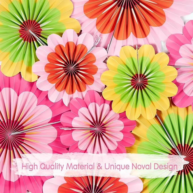 SUNBEAUTY 9 PCS Paper Flowers Decorations Hanging Carnival Paper Fans - Image 3