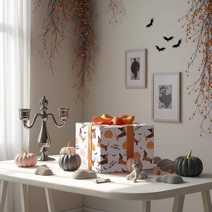 LeZakaa Halloween Dachshund Wrapping Paper Roll, Cute Dachshund Dogs - Image 4