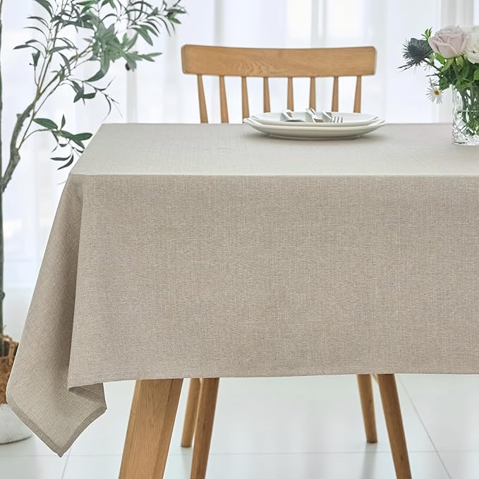 maxmill Linen Textured Rectangular Tablecloth Water Resistant Wrinkle Free by maxmill