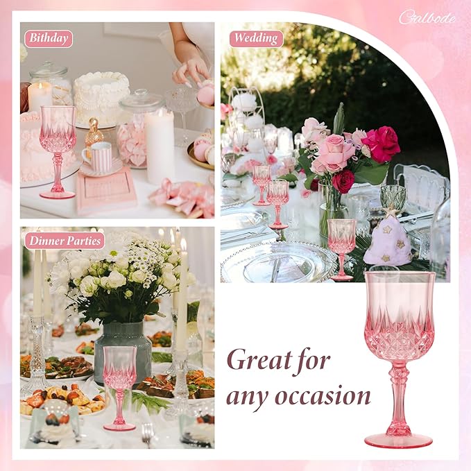 Pink Plastic Wine Glasses Set of 24 – 7oz Unbreakable Pink Plastic Goblets - Image 7