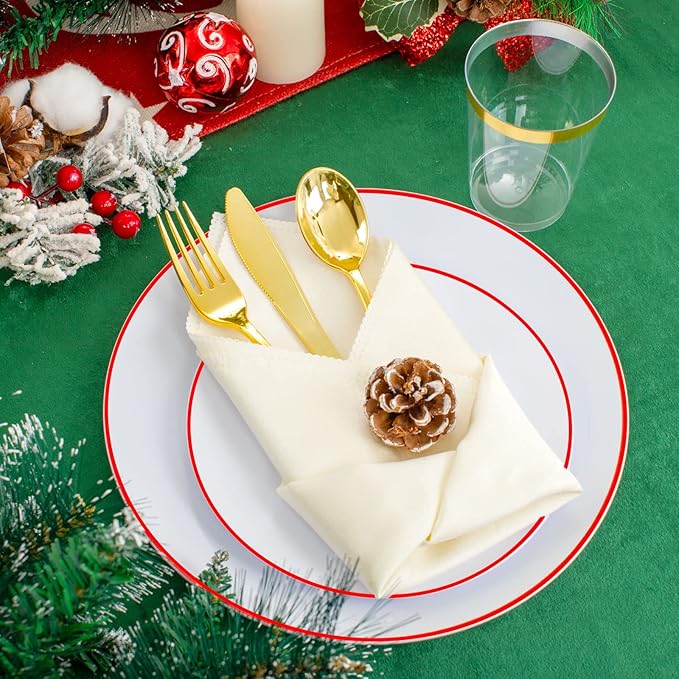 Supernal 350pcs Christmas Plastic Dinnerware Set, Christmas Plastic Plates - Image 4