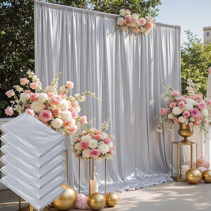 30ft x 10ft Silver Sequin Backdrop Curtain by CO-AVE