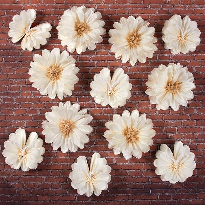 12PCS White Daisy Tissue Paper Pom Poms, Butterfly Birthday Decorations by BalunAdmhail