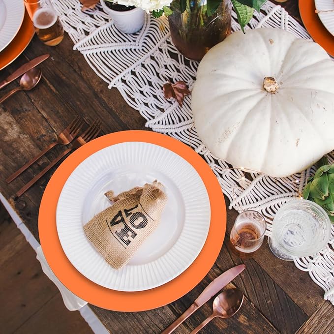 50 Pieces Orange Paper Place Mats Fall Pumpkin Spice Color Round Disposable - Image 5